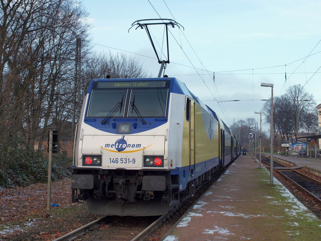 146 531-9 stand mit dem ME'R Baustellen bedingt nur bis Winsen/Luhe abfahrbereit in Lneburg-Westseite am 27.11