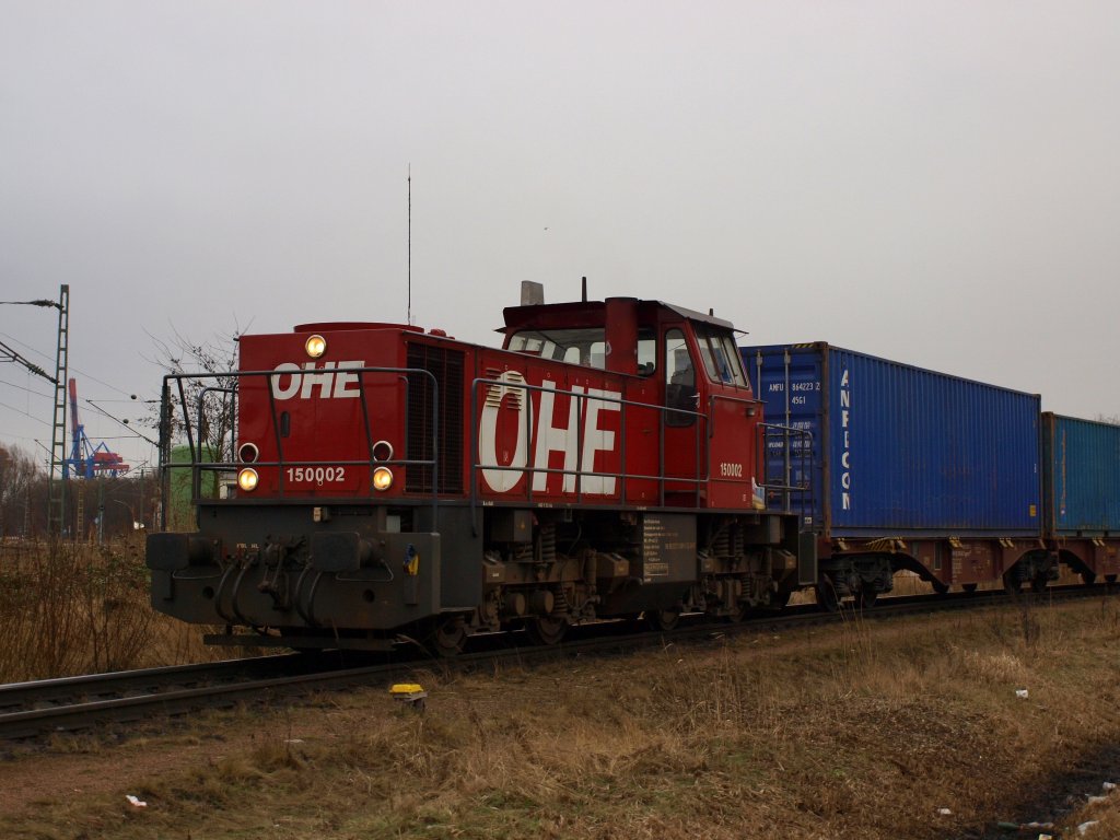 15000 der OHE rangierte am 27.2 beim Gleisdreieck Altenwerder fleissig herum.