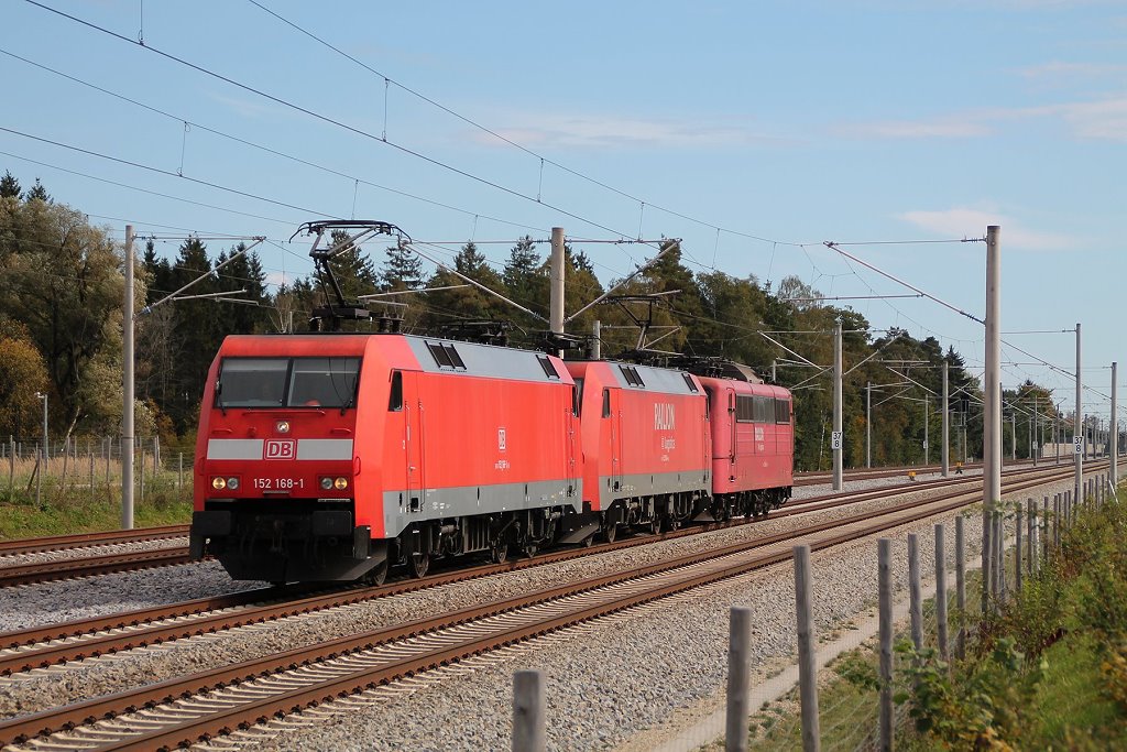 152 168, 152 096 und 151 086 am 03.Oktober 2012 bei Hrbach in Richtung Augsburg.