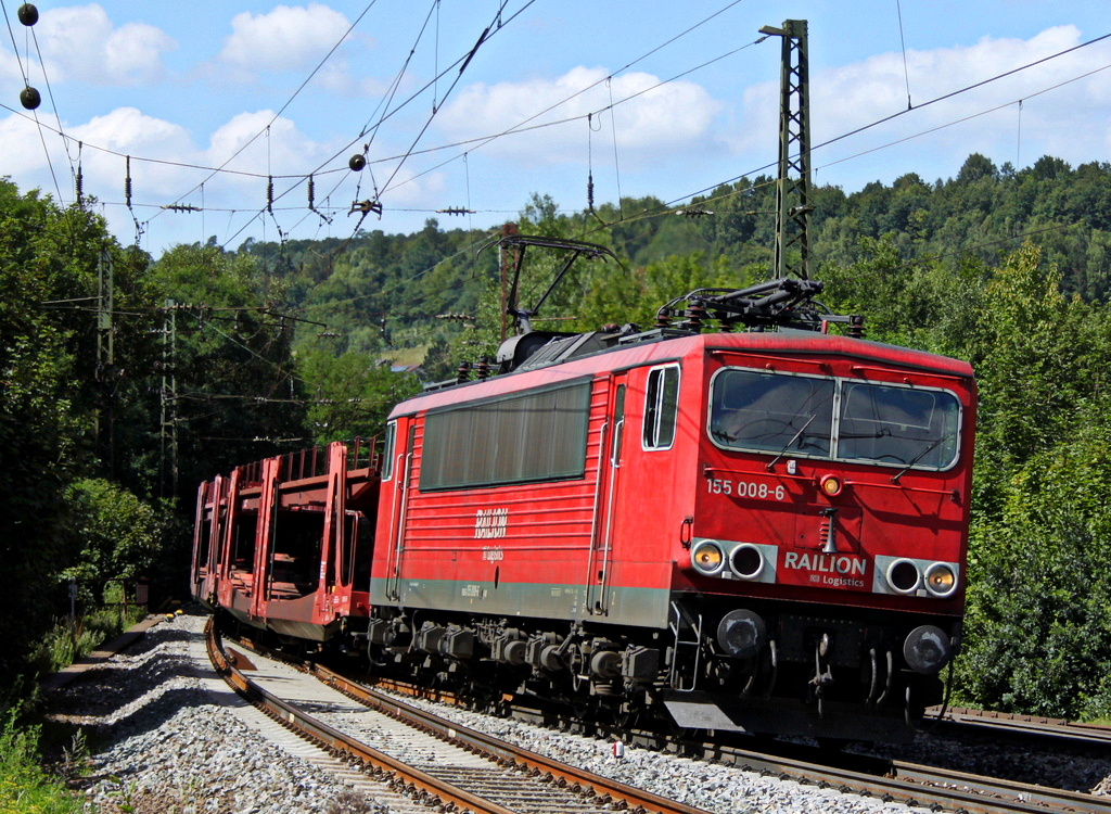 155 008-6 mit Autoleerzug am 02.08.11 in Jossa