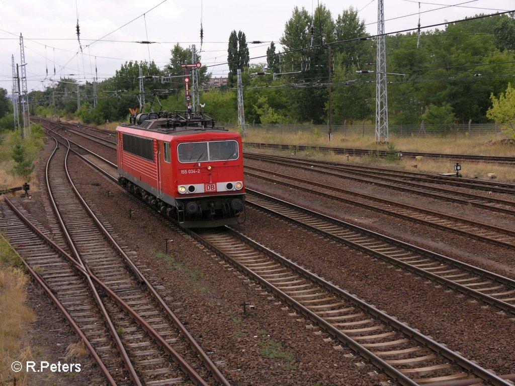 155 034-2 fhrt solo in Eisenhttenstadt ein. 12.07.08