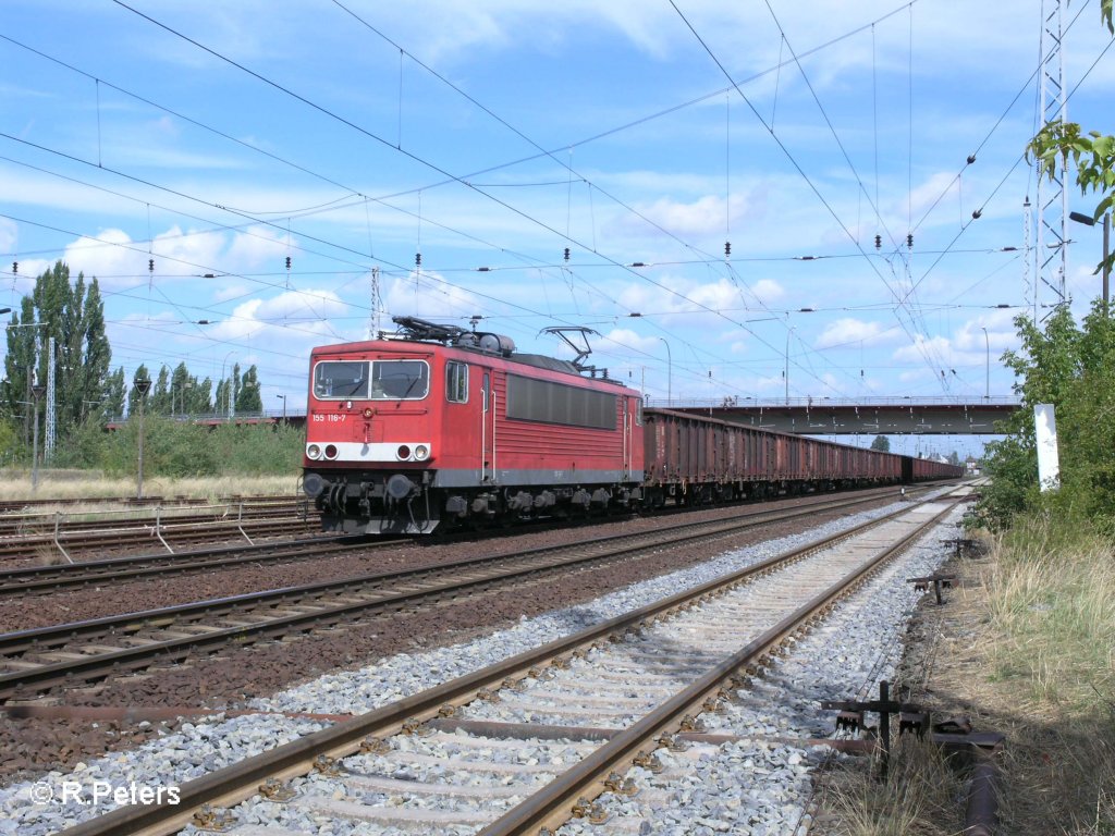 155 118-7 zieht ein Kohlezug durch Eisenhttenstadt. 14.08.08