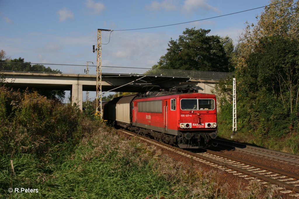 155 127-4 mit ein gemischten Gterzug bei Frankfurt/Oder Nuhnen. 06.10.11