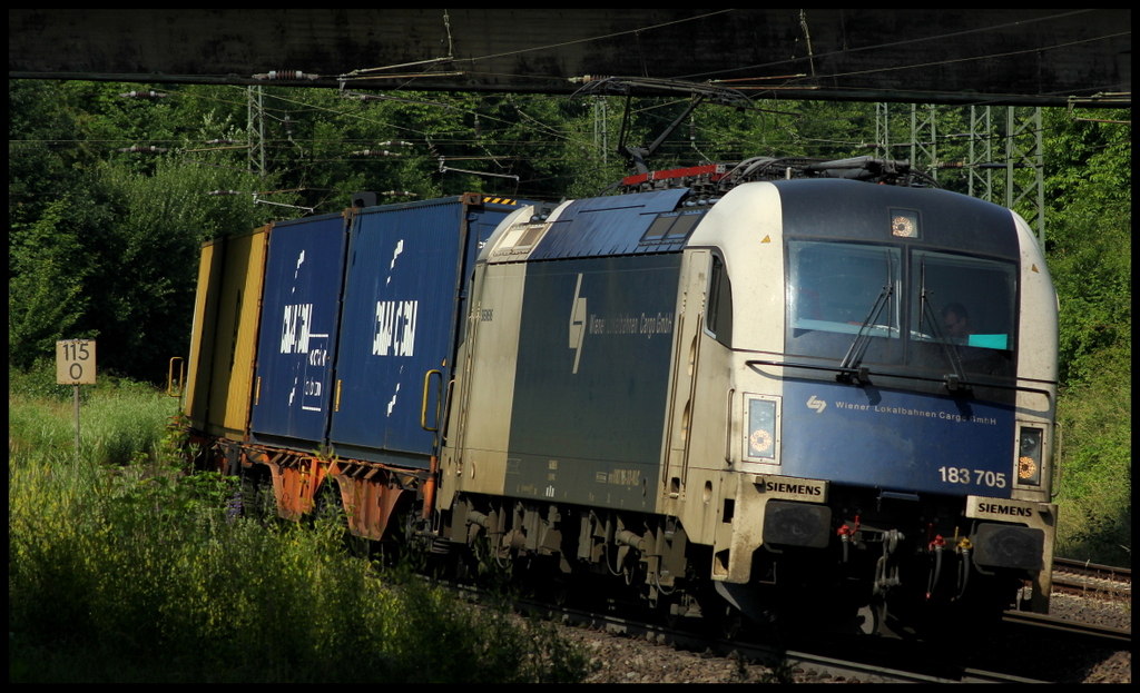 183 705 der WLC mit Containerzug am 06.07.13 in Gtzenhof