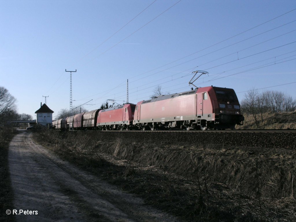 185 384-5 mit 301 und Kohlezug bei Frankfurt/oder Nuhnen. 07.03.11