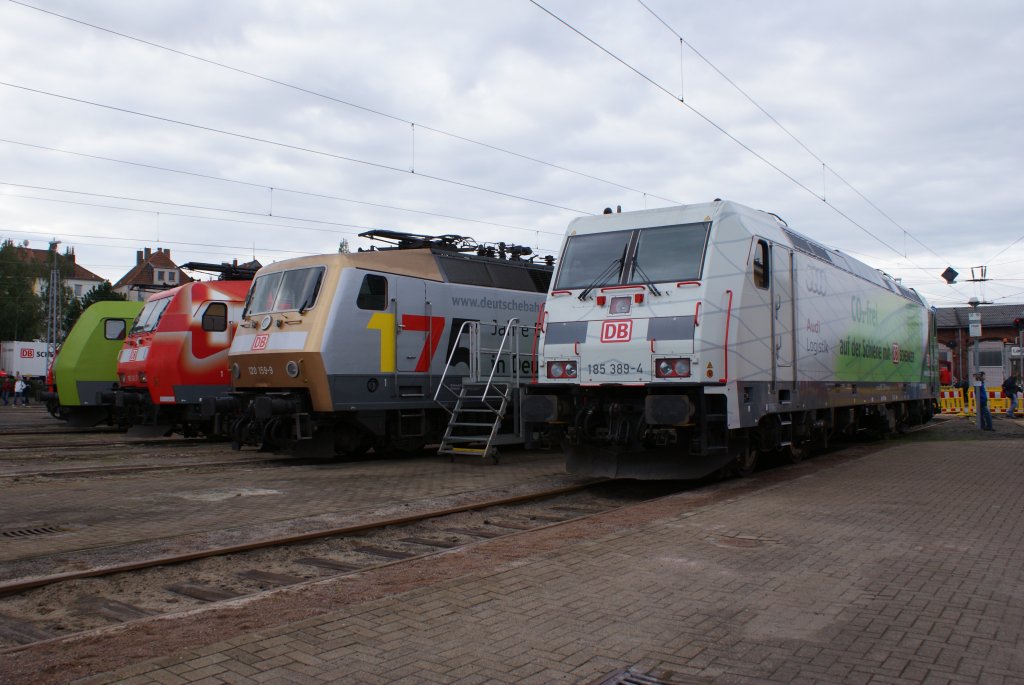 185 389-4, 120 159-9, 185 142-7 und 152 005-5 am 19.09.2010 in Osnabrck beim Fest 175 Jahre Deutsche Eisenbahn und 125 Jahre Bahnbetriebswerk Osnabrck