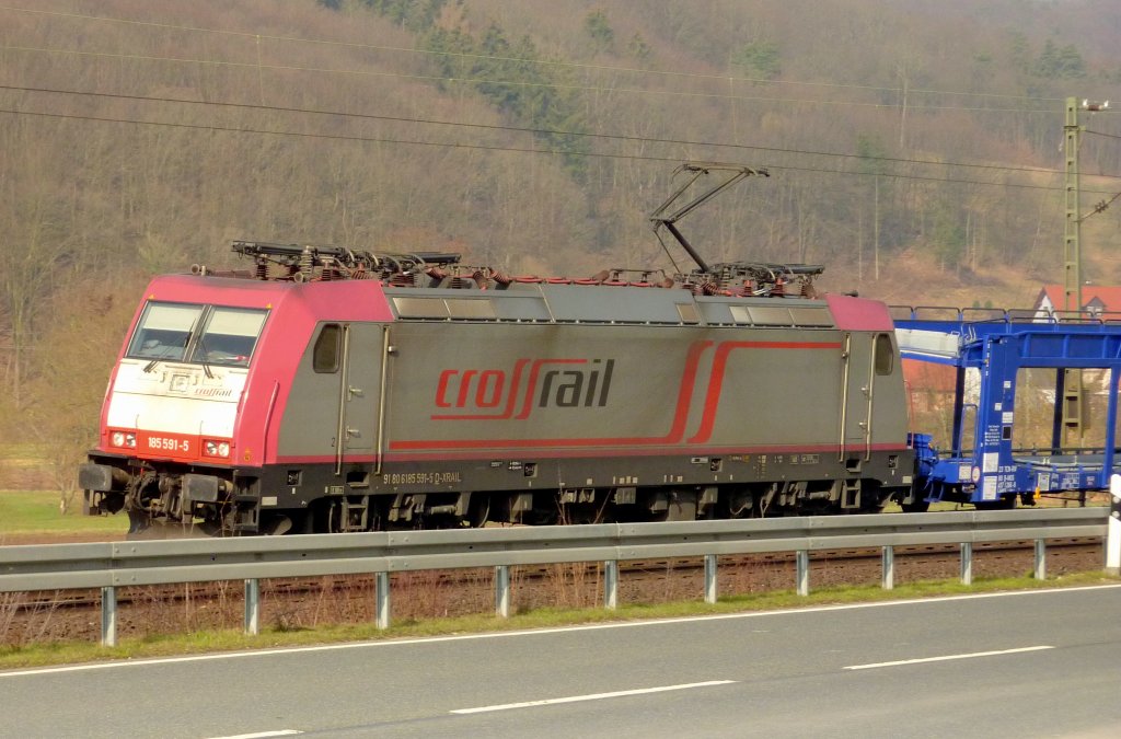 185 591-5 von Crossrail mit Autozug am 24.03.10 bei Harrbach