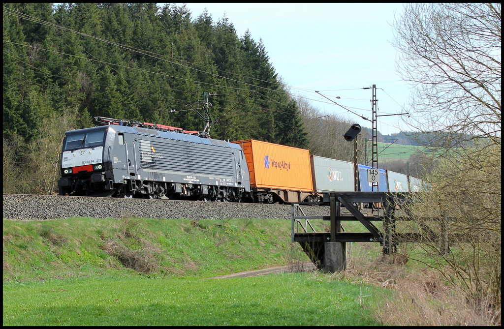 189 213 mit Containerzug am 18.04.13 bei Hermannspiegel