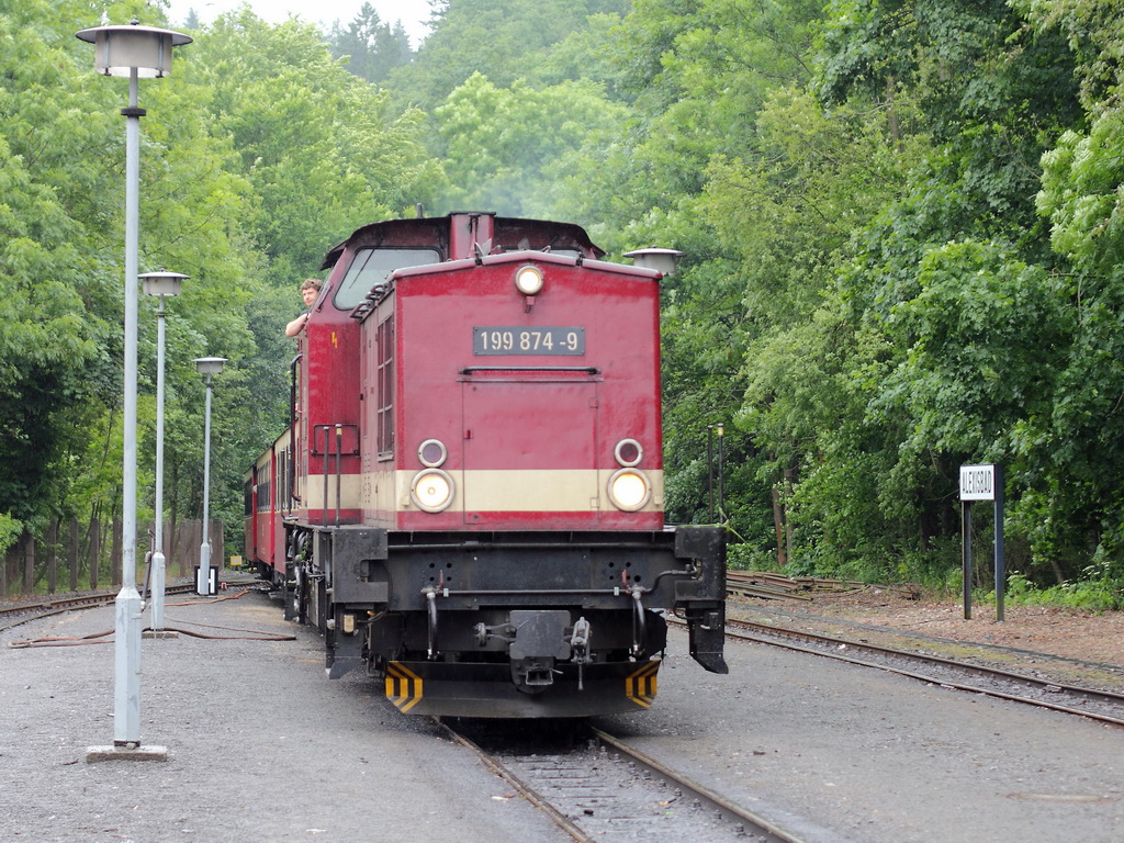 199 874-9 am 29. Juni 2013 im Bahnhof Alexisbad.