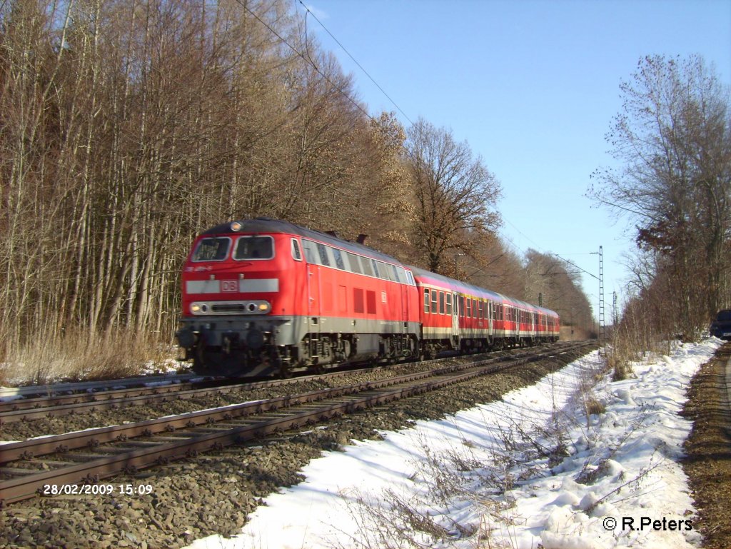 218 483-6 zieht bei Geltendorf eine RB Memmingen. 28.02.09