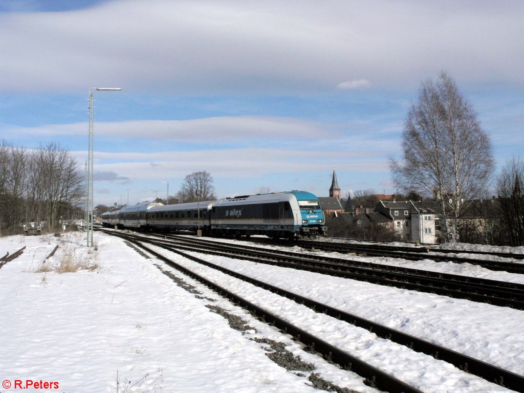 223 063 verlsst Marktredwitz mit einem Alex nach Mnchen. 27.02.10