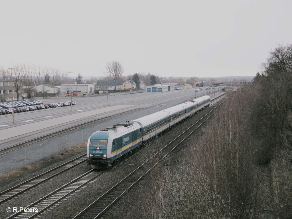 223 065 verlsst Wiesau/Oberpfalz mit den ALX37980 nach Hof. 24.03.09
