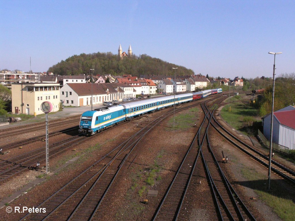 223 069 rollt mit ein Alex aus dem Arriva werk kommend in Schwandorf ein. 27.04.08