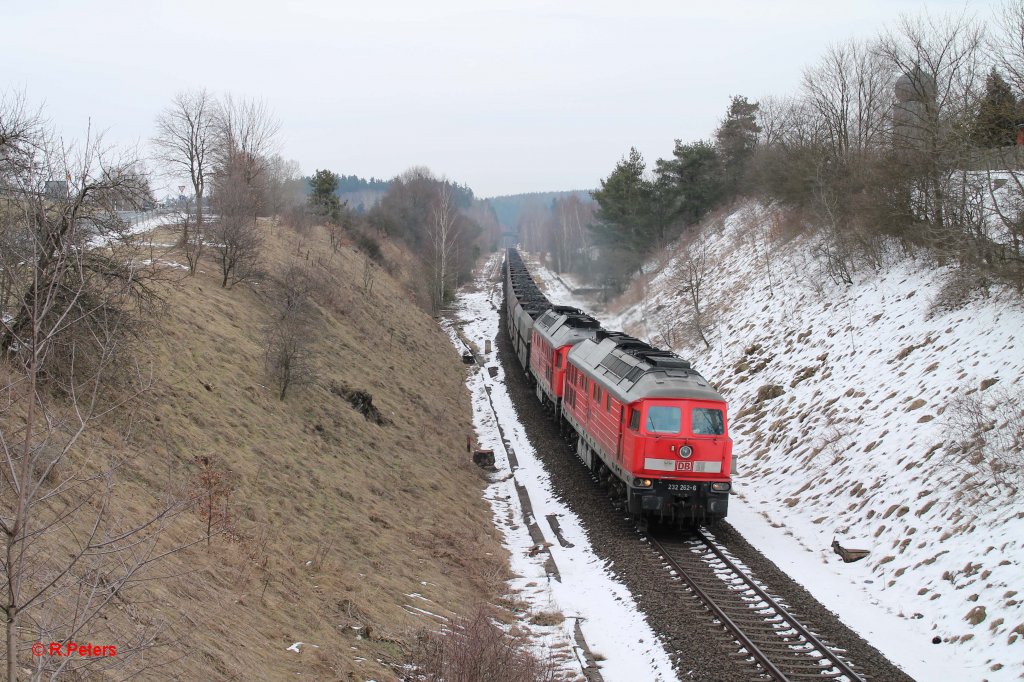 232 618-9 und 232 262-6 mit Kokszug aus CZ bei Seuen. 17.03.13