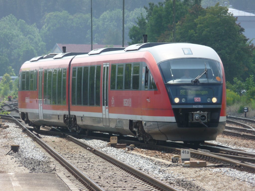 642 094 fhrt am 01.08.2011 in Kempten ein. Ziel des Zuges ist Memmingen.