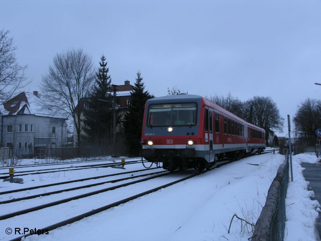 928 334-2 fhrt in Memmingen mit einer RB ein. 23.02.09