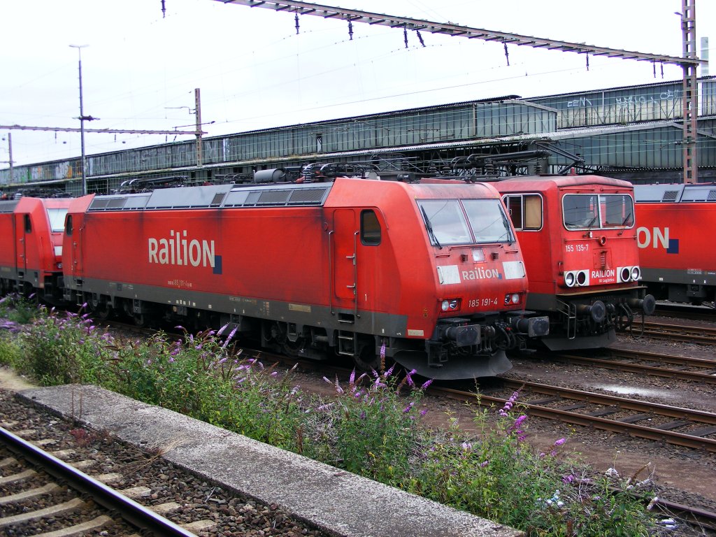 Abgestellte E-Loks verschiedener Baureihen im Bahnhof von Wanne-Eickel am 16.08.2010.