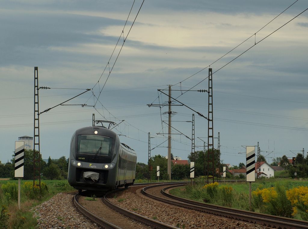 Als AG 84420 nach Neumarkt in der Oberpfalz rauschte 440 405 durch eine scharfe Kurve kurz hinter Plattling am 8.8.11.