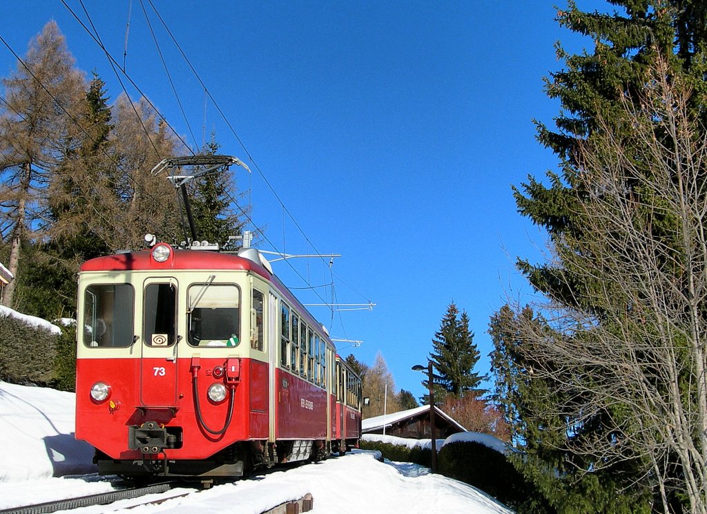 CEV BDeh 2/4 mit Bt auf Bergfahrt zwischen Lally und Les Pleiades am 22. Jan. 2010.