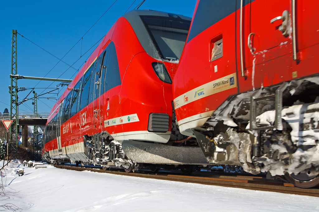 Das etwas andere Hamsterbild....und das bei Schnee im März...

442 754 / 254 (vierteiliger Bombardier Talent 2) gekuppelt mit 442 601 / 101 (dreiteiliger Bombardier Talent 2)  fährt am 13.03.2013 als RE 9 - Rhein Sieg Express (RSX) Aachen - Köln - Siegen, vom Bahnhof Betzdorf/Sieg weiter in Richtung Siegen.
