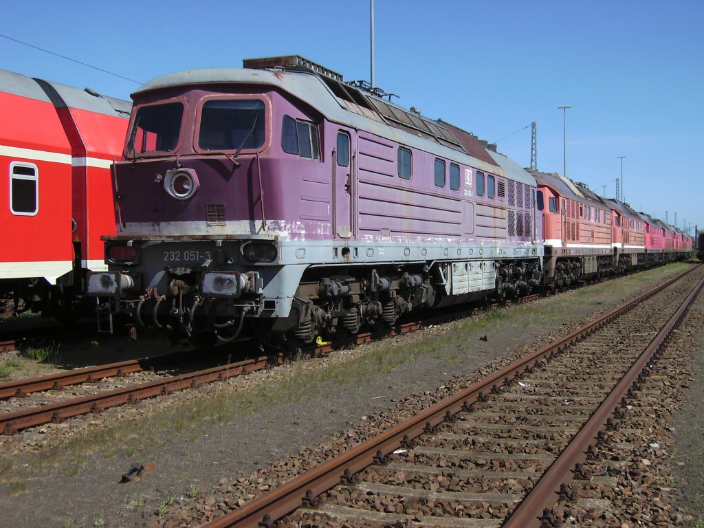 Das letzte Bild von 232 051 zusammen mit anderen Ludmila`s in Mukran, wenige Tage vor dem Abtransport nach Espenhain.Aufnahme am 03.Juni 2010.