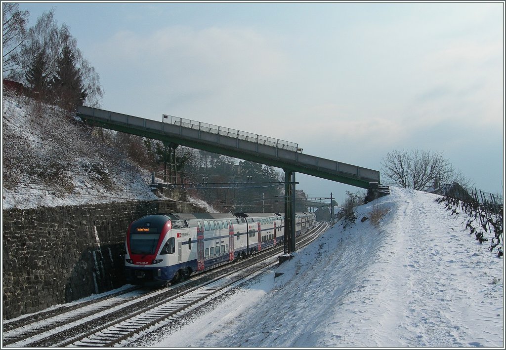 Der 511 003 auf Testfahrt von Lausanne nach Bern bei Bossire am 1. Feb. 2012