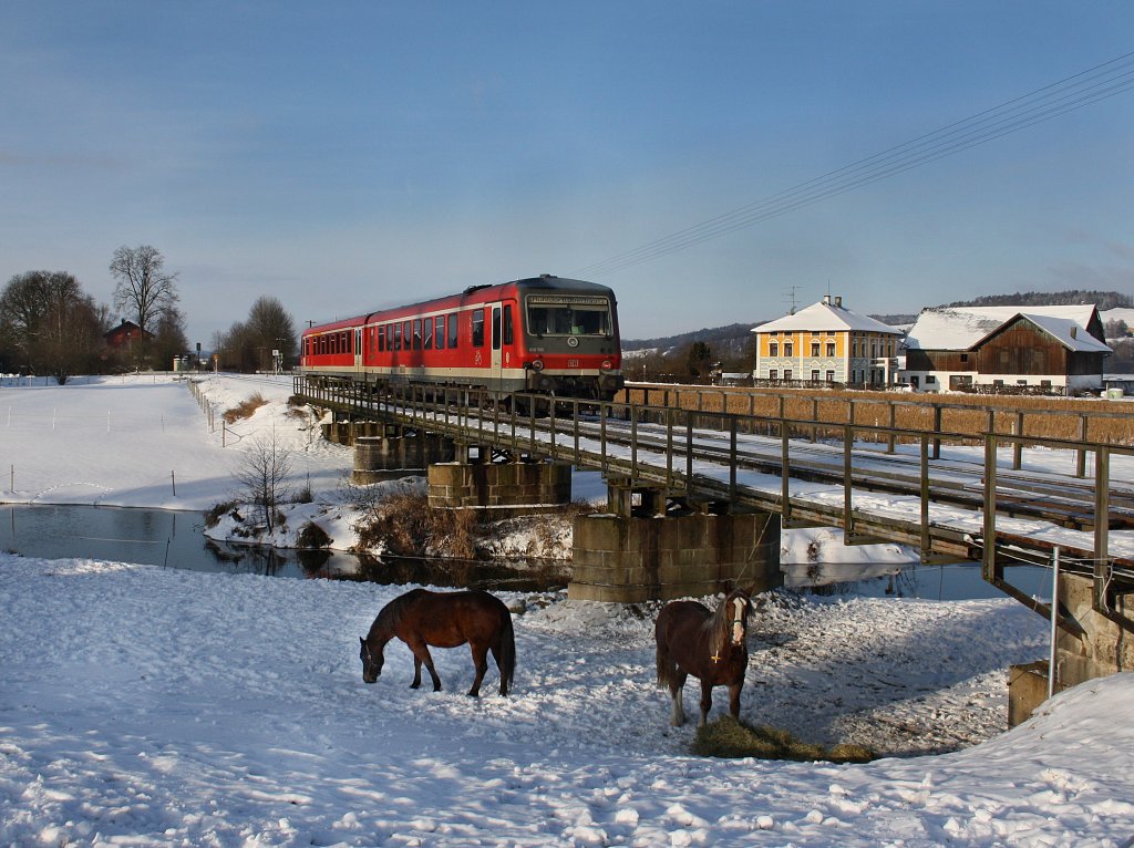 Der 628 566 am 30.01.2010 unterwegs bei Anzenkirchen. 
