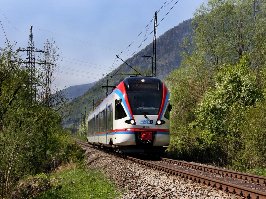 Der ET 133 als BLB nach Freilassing am 22.04.2011 unterwegs bei Hammerau. 
