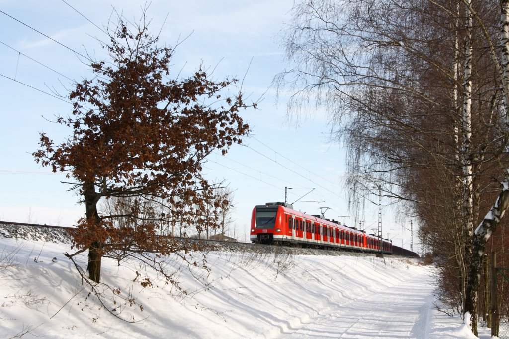 Der Mnchner 423 124-7 konnte am 22.01.13 auf seiner Fahrt nach Dachau bei Poing fotografiert werden.