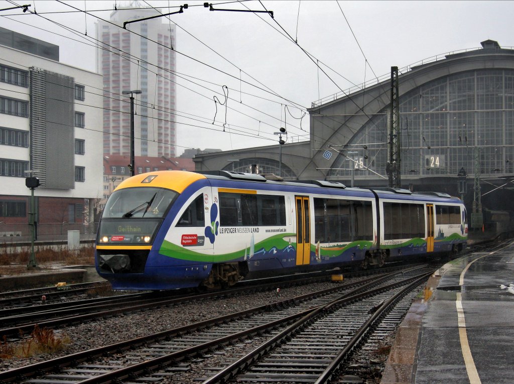 Der VT 618 am 22.02.2009 bei der Ausfahrt aus dem Leipziger Hbf. 
