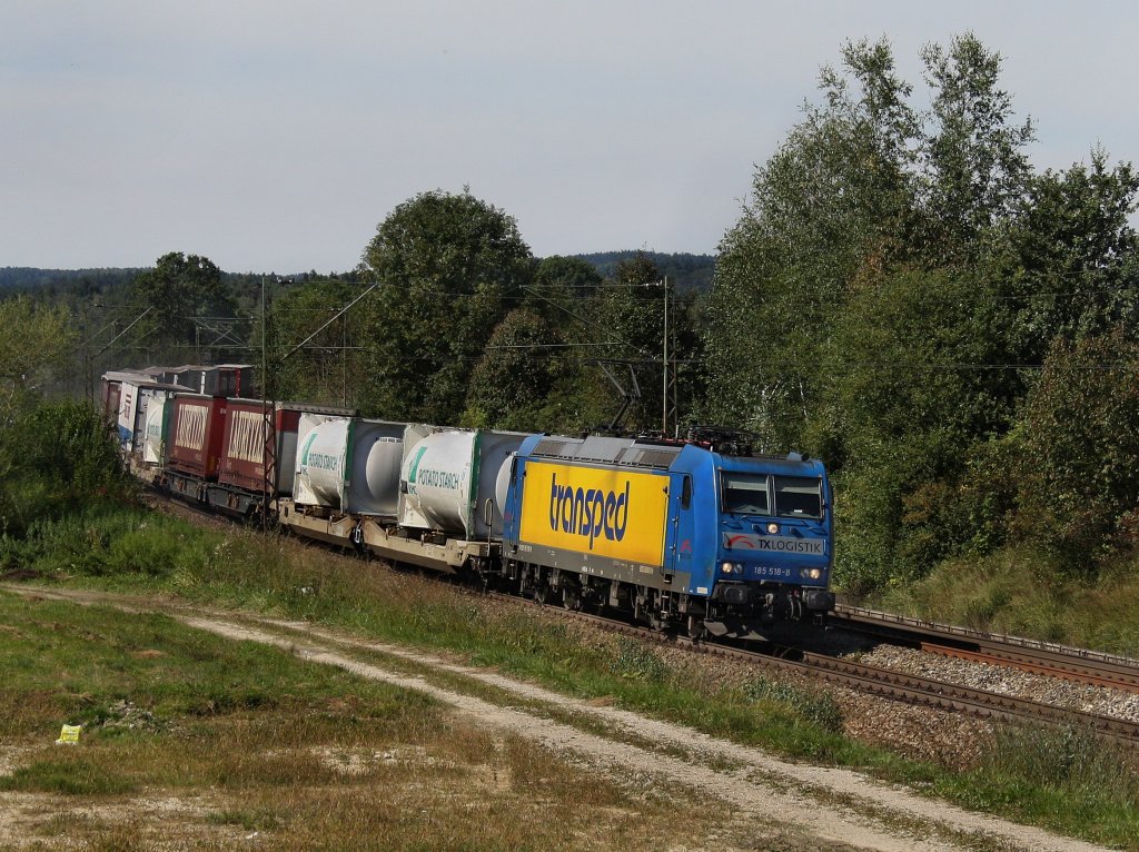 Die 185 518 am 12.09.2010 mit einem KLV-Zug unterwegs bei Ostermnchen. 
