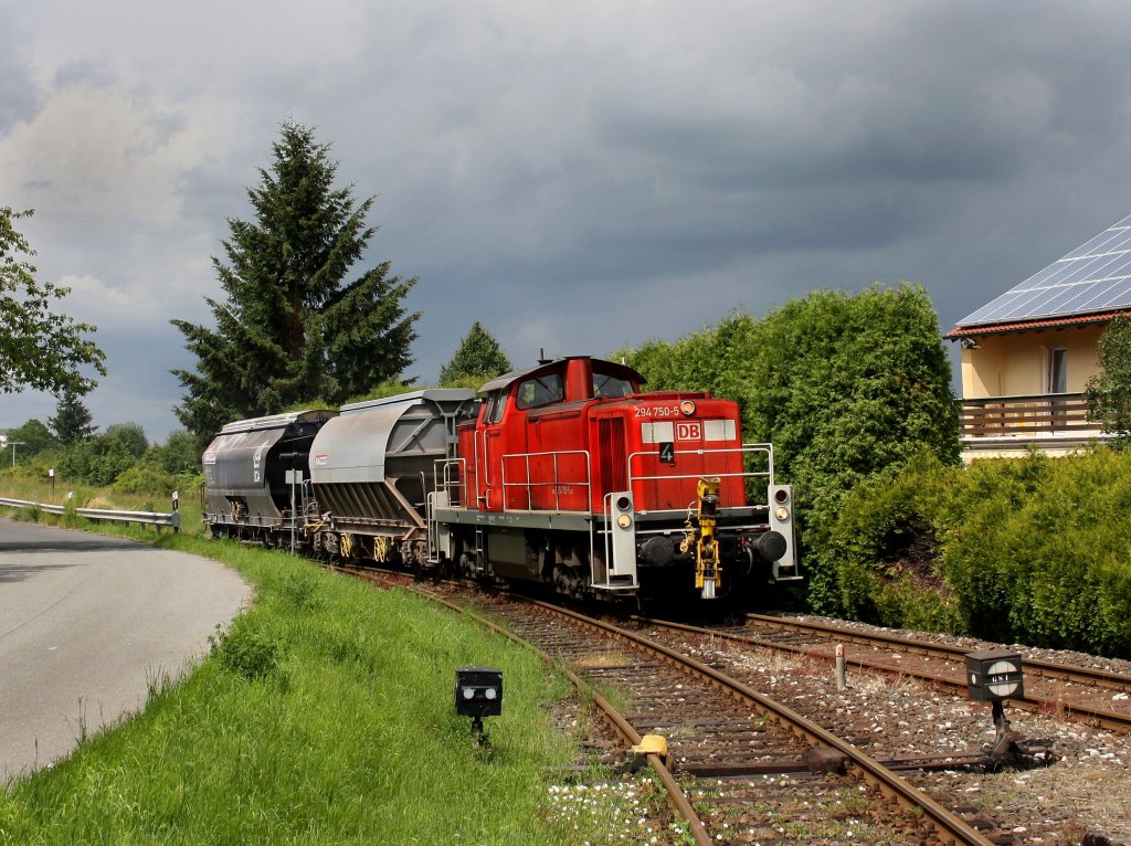 Die 294 750 am 24.06.2011 mit einer bergabe unterwegs bei Schnaittenbach. 
