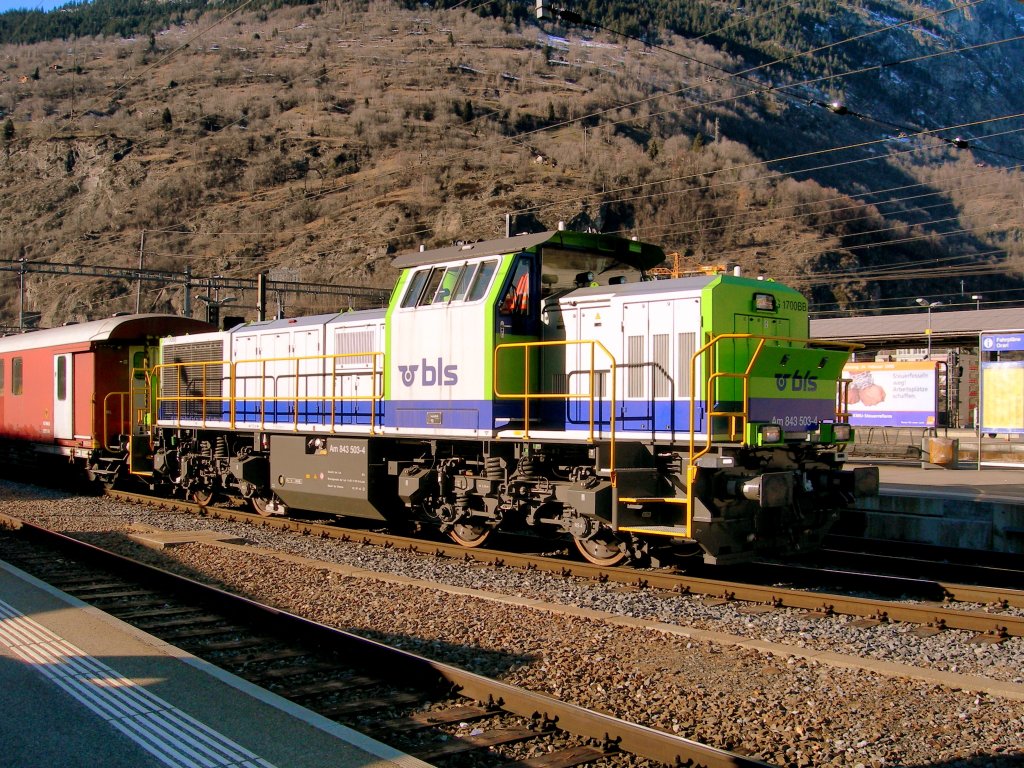 Die BLS Am 843 503-4 in Brig am 29. Jan. 2008