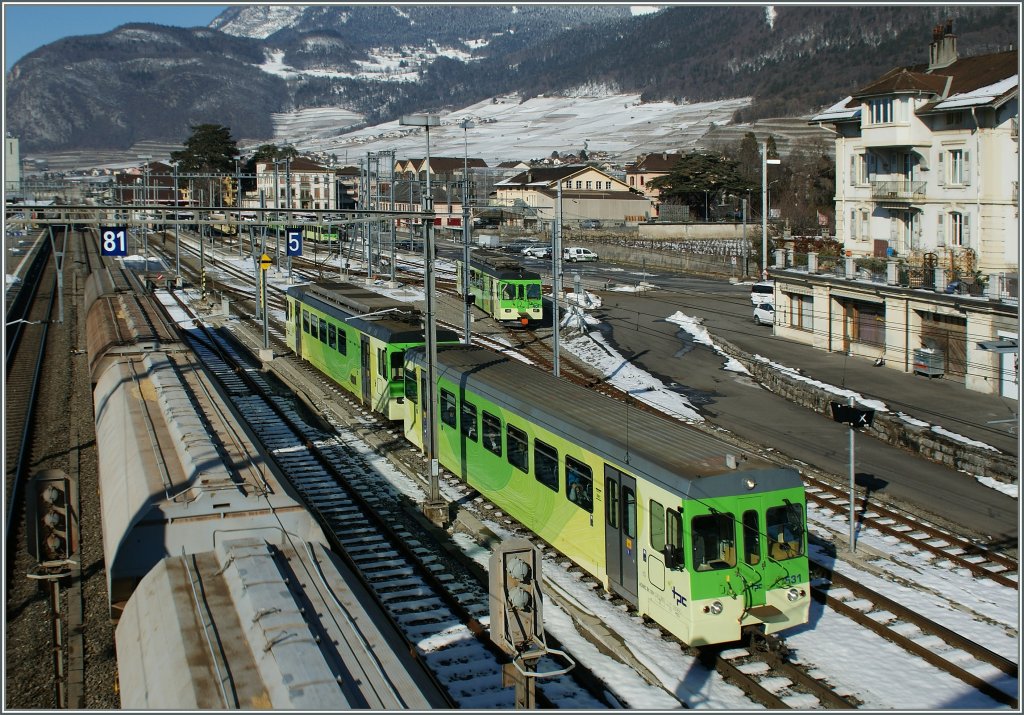 Ein AOMC Regionalzug verlsst Aigle Richtung Ollon.
16.02.2013