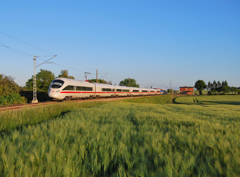 Ein unerkannter ICE-T fhrt als ICE 1606(Mnchen-Warnemnde) am 04.06.2010 durch Gragetopshof in Richtung Rostock Hbf.