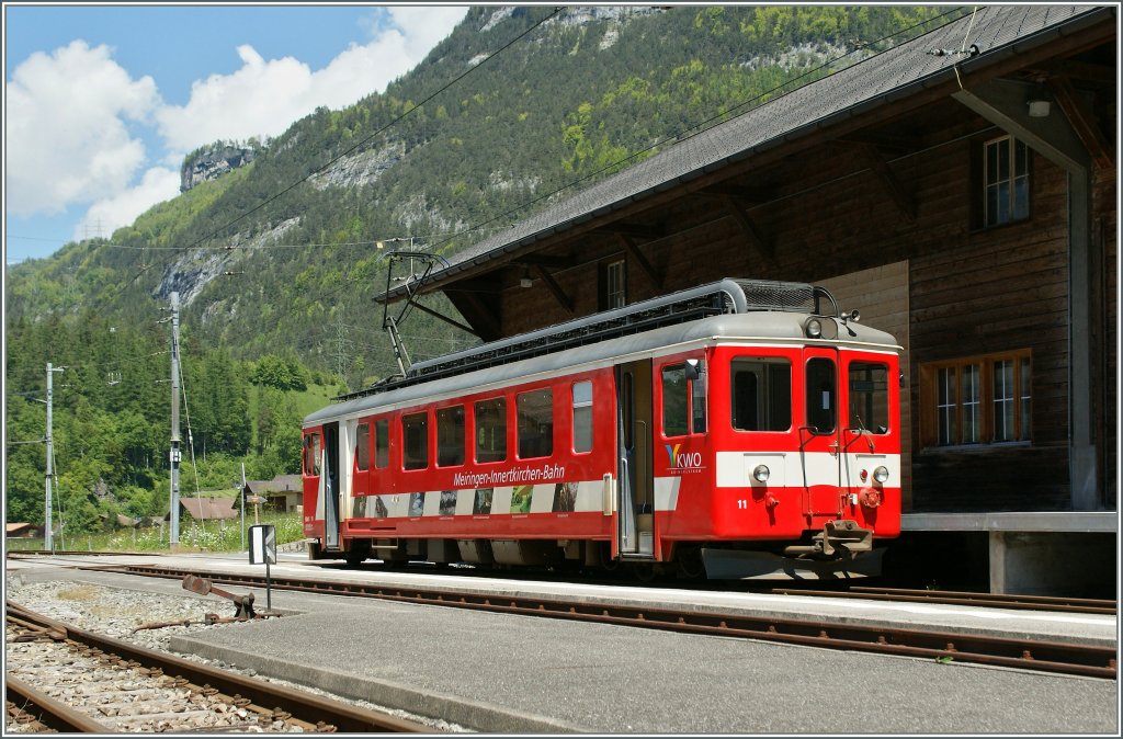 Endstation der Meiringen Innterkirchen Bahn. 
Der BDe 4/4 N 11 wird in Krze nach Meiringen zurck fahren.
5. Juni 2013