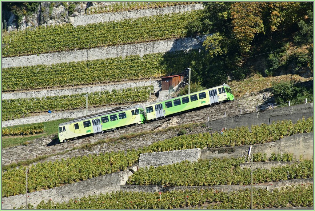 Erklimmt die Steigung nach Leysin: AL Regionalzug kurz nach Aigle am 21. Okt. 2010. 
