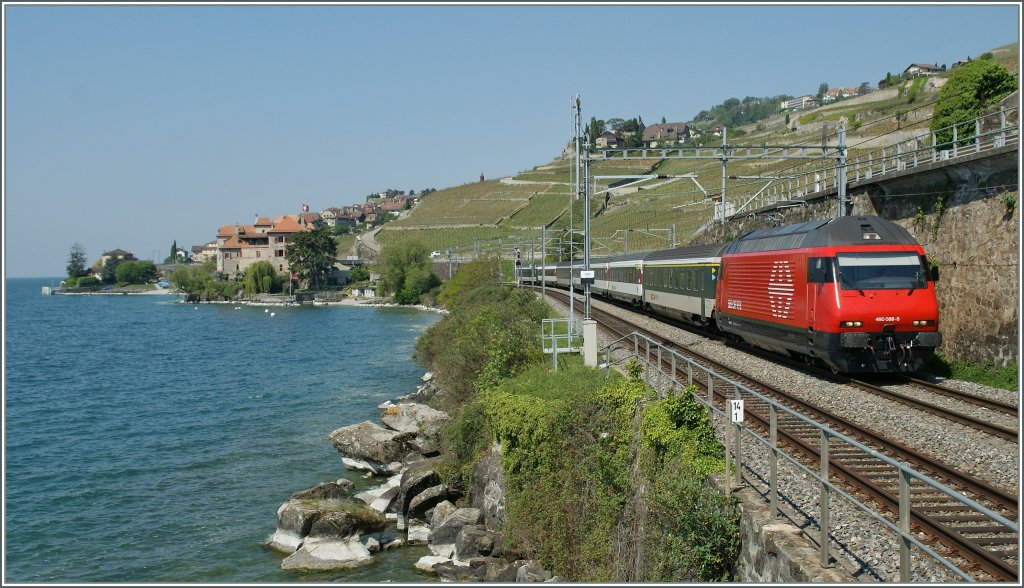 Frisch gestrichen: Re 460 088-8. 
Bei St-Saphorin, am 26. April 2011