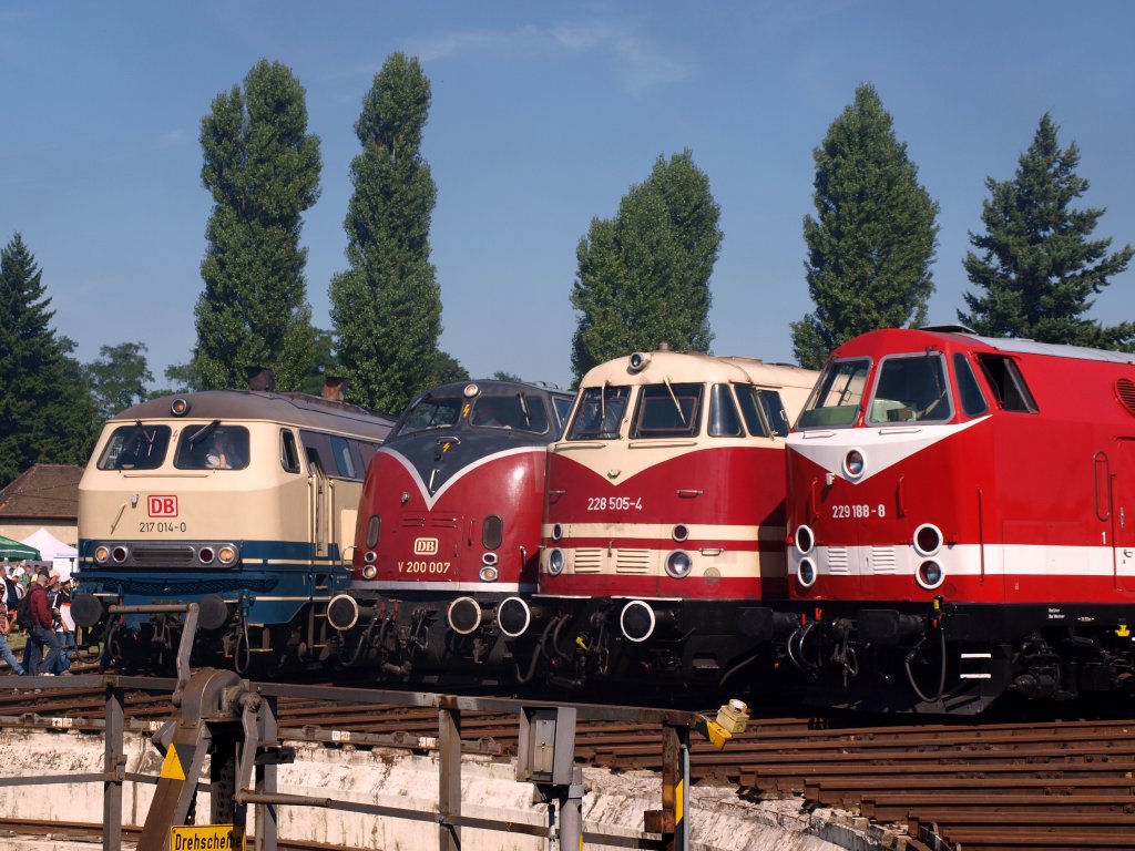 Ganz viele Grodiesel in einer Reihe. 217 014, V200 007, 228 505-4 und 229 188-8 waren es beim Dampfloktreffen im BW Nrnberg-Gostenhof.