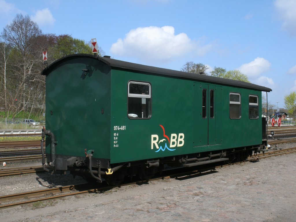Gep�ckwagen mit dem RBB-Logo(R�gensche B�derbahn),am 05.Mai 2013,abgestellt in Putbus.