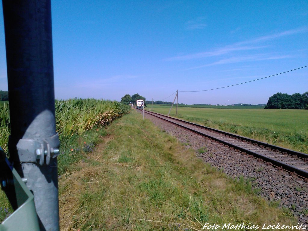 In weiter ferne ist PRESS 650 032-4 unterwegs nach Bergen auf Rgen bei Neklade am 22.7.3