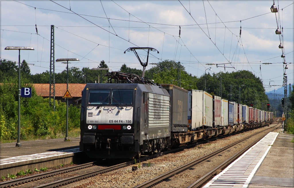 Jubilumslok ES 64 F4-150 mit KLV in Richtung Norden am 08.08.12 in bersee