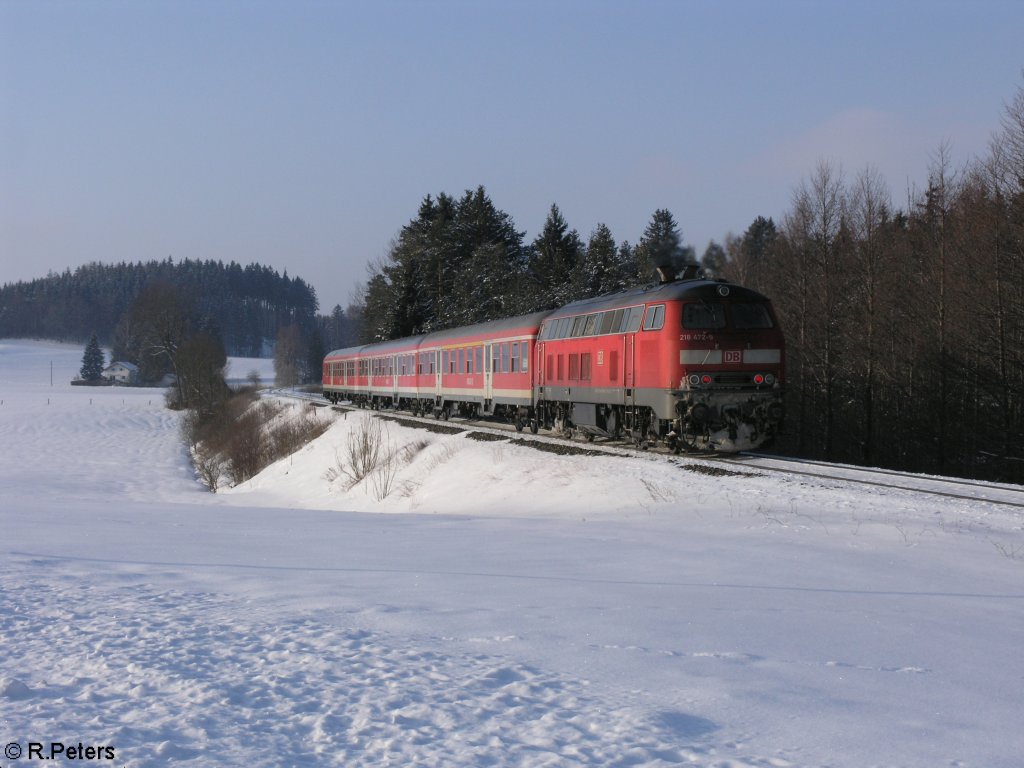 Nachschuss von 218 472-9 mit dem RE31718 nach Ulm bei Ksers. 15.02.10