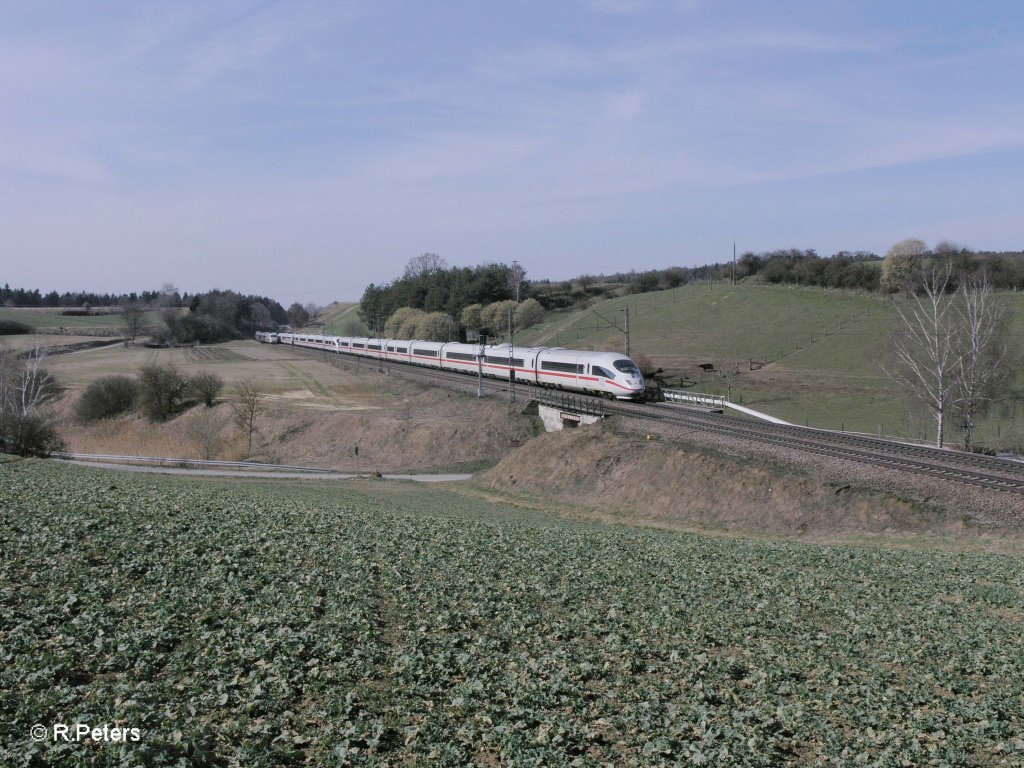 Nachschuss von Doppeleinheit ICE3 bei Fahlenbach. 24.03.11