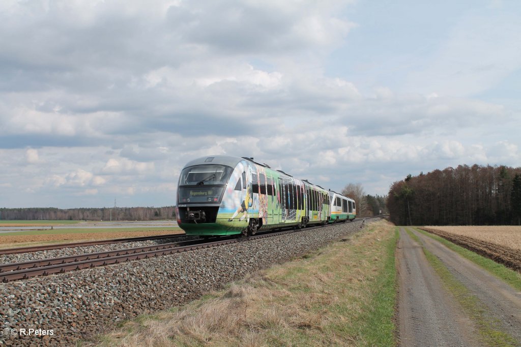 Nachschuss von VT04 als VBG81123 Marktredwitz - Regensburg bei Oberteich. 17.04.13