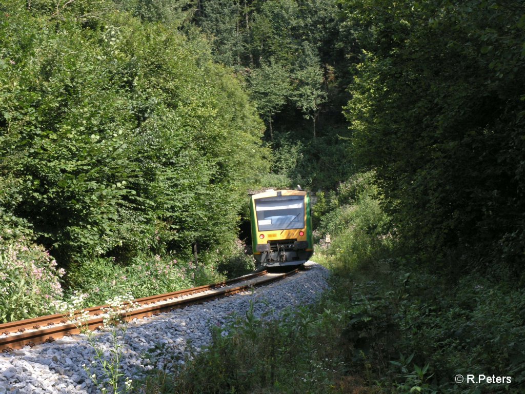 Nachschuss von VT24 beim Tunnel Itzling mit RB Zwiesel (Bayern). 08.08.09