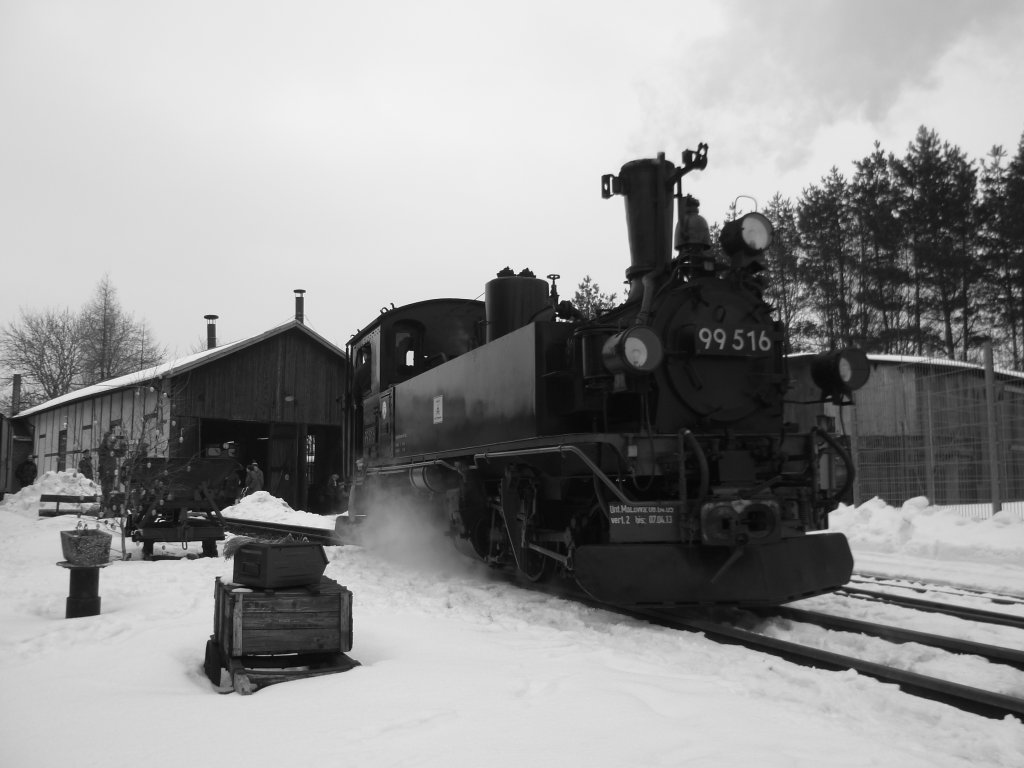 Osterfahrten auf der Museumsbahn Sch�nheide am 30.03.13, hier vor dem Lokschuppen.
