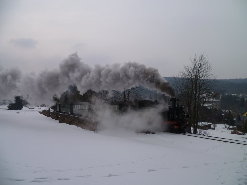 Osterfahrten auf der Museumsbahn Sch�nheide am 30.03.13, hier kurz vor Sch�nheide.
