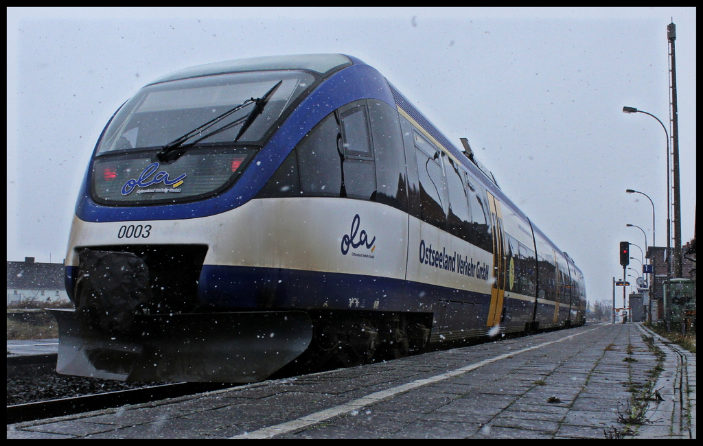 Ostseeland Verkehr GmbH VT 0003 als OLA 79803 nach Ueckermnde Stadthafen am 10.01.13 in Torgelow