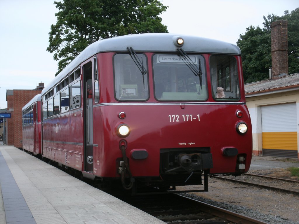 Planm��iger LVT-Einsatz zwischen Bergen/R�gen und Lauterbach Mole vom 26.-28.Juli 2013,dabei kommt der 172 132-3/171-5 zum Einsatz der bei meiner Aufnahme,am 26.Juli 2013,in Bergen/R�gen stand.